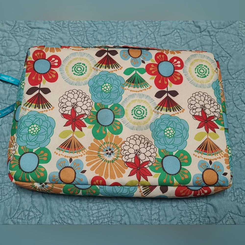 Lily Bloom Red and Blue Laptop Bag with Whimsical Floral Design
